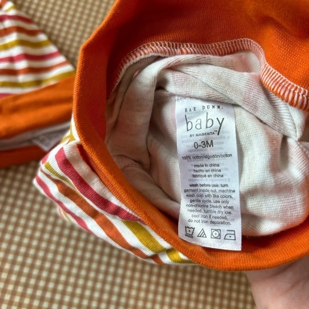 RAE DUNN PUMPKIN SPICE BABY 3 piece set bodysuit/pants & hat.Baby boy girl 0-3mo
